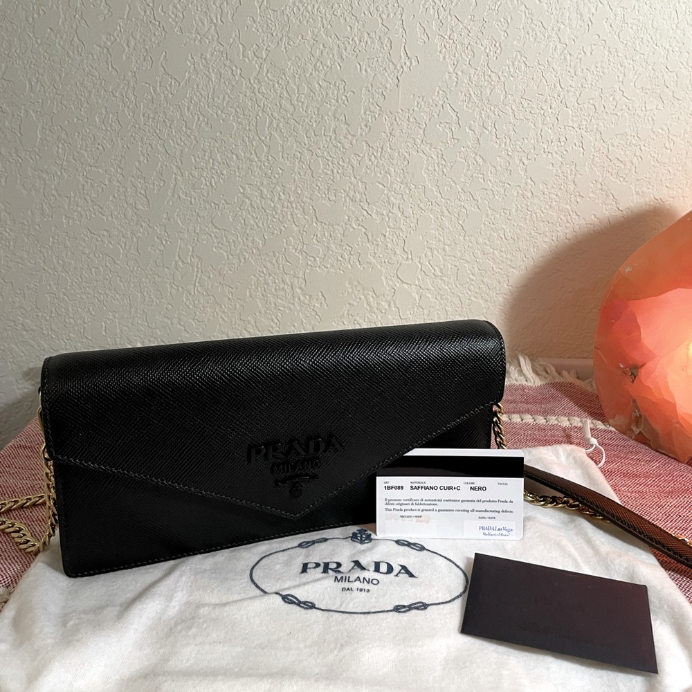 Prada monochrome Saffiano clutch bag with Dust bag